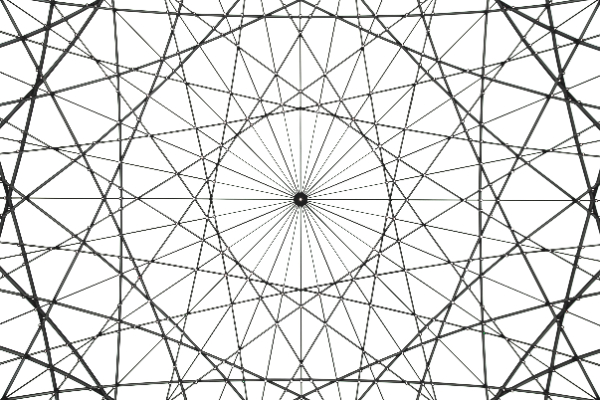 A network of lines and nodes, and the lines converge to a large dot in the center.