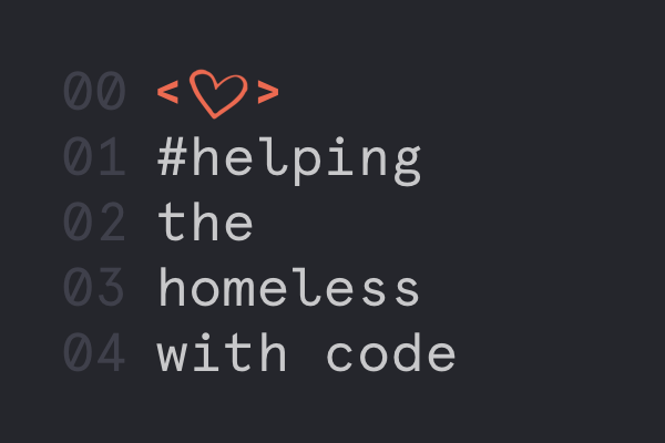 Programming code icon that reads helping the homeless with code.